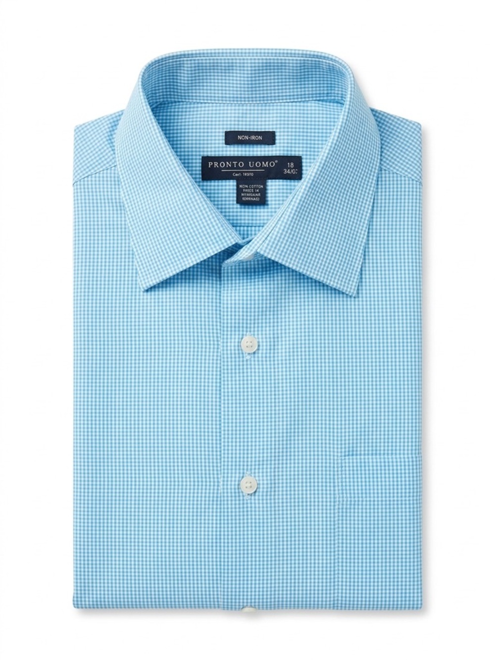Pronto Uomo Classic Fit Light Blue Micro-Check Dress Shirt 18 34/35